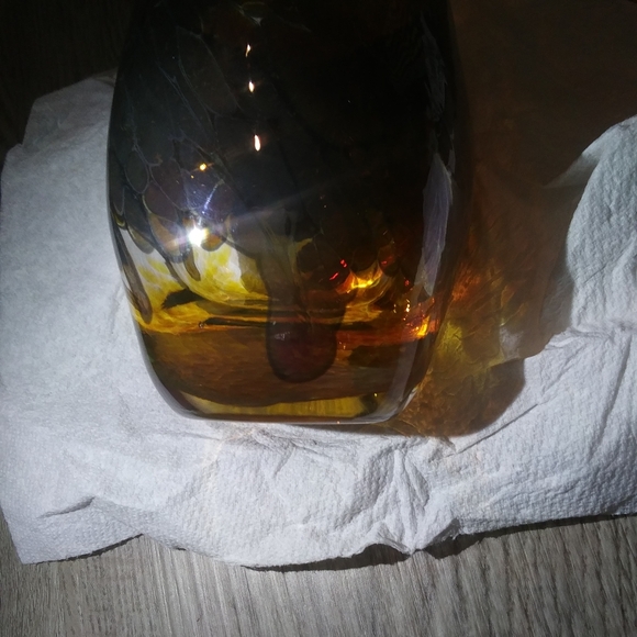 Art by Fire 13 Amber multi in color Handmade Art Glass Candle Votive Signed - Picture 4 of 5